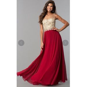 Long Sleeveless Prom Dress w Jeweled Sheer Bodice